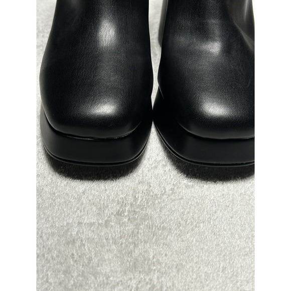 NINE WEST VELO Black faux leather 4\" block heel platform ankle boots, SZ  9.5